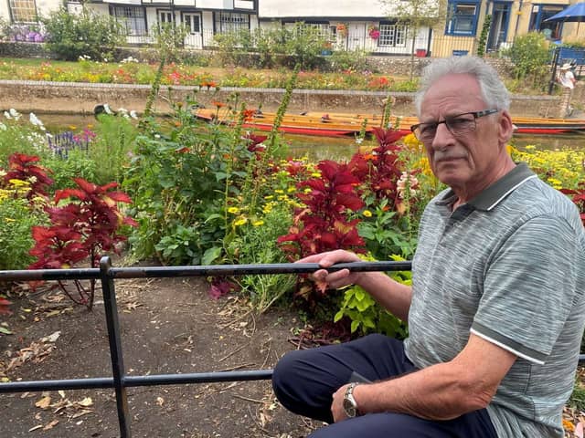 Former councillor Terry Westgate says tourists eager to get the perfect snap have trashed public flowerbeds in an "absolute tragedy' for the city.