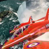 Moment Red Arrows fly over Niagara Falls captured in stunning video