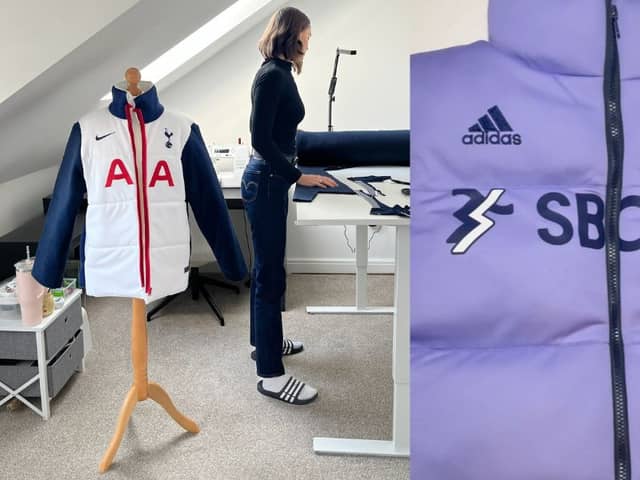 Julie Herman turns people's football shirts into puffer jackets.