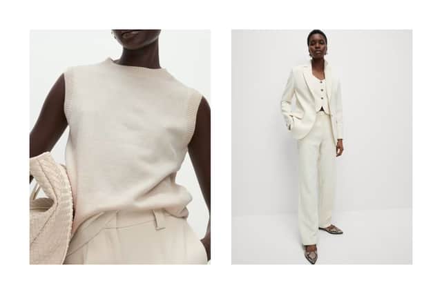 M&S Collection Air-Yarn Crew Neck Knitted Vest £19.50 and M&S Cream Straight Leg Trousers £39.50
