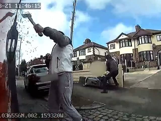 Terrifying moment thugs with gun, axe and sledgehammer attack bin men.