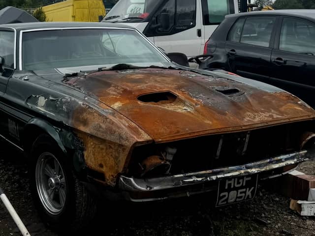 A burnt 1972 Mustang