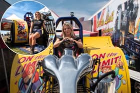 Ellie Pacey with her 'light modified' tractor called On The Limit at the UK Truck and Tractor Pull 2025. Ellie, from Northants, has been tractor-pulling since aged 7 and was crowned Miss Northamptonshire in July 2020. All photos credit Lucinda Herbert