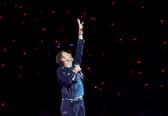  Chris Martin of Coldplay performs on a stop of the band's Music of the Spheres world tour at Allegiant Stadium on June 06, 2025 in Las Vegas, Nevada.