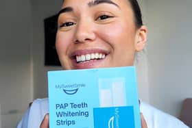 The strips sit over your teeth for half an hour, and you'll start to see results straight away
