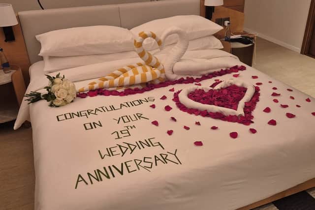 The wonderful gesture awaiting the couple at their aqua villa.