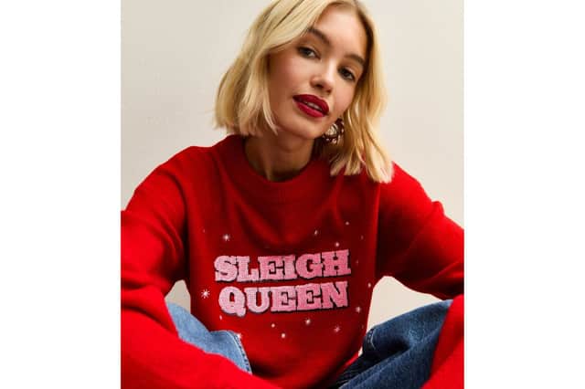 Red Sequinned Sleigh Queen Christmas Jumper