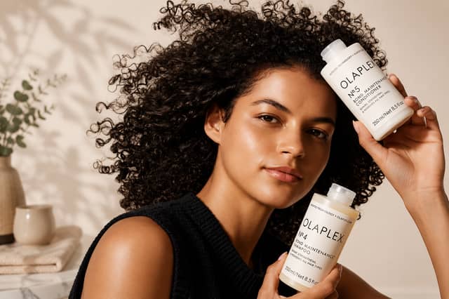 The OLAPLEX Wash & Shine Hair Kit combines Bond Maintenance Shampoo and Conditioner along with Bonding Oil