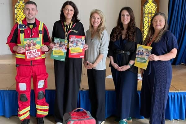Staff at St Botolph’s School, Quarrington, joining in the Heli Heroes Challenge.
