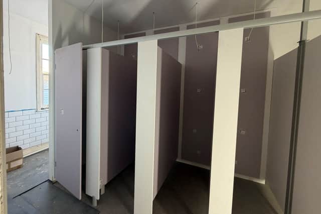 Progress inside one of the new toilets.