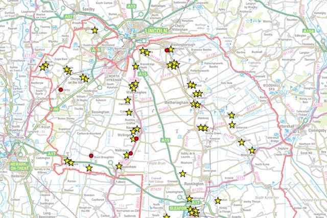 A map showing heritage grant distribution across the district of North Kesteven.