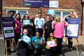 Sleaford Hall Care Home CQC success. Staff outside the home with manager Sherin Kandi (centre)

  
 