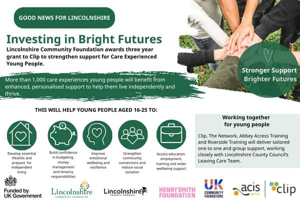 A partnership between Lincolnshire Community Foundation, Lincolnshire County Council, the Henry Smith Foundation and UK Community Foundations, secures funding for Clip part of the Acis group to provide support for care experienced young people in Lincs. 