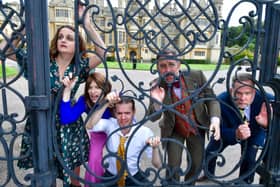 The cast of The Haunting of Hill House on location at Harlaxton Manor.
