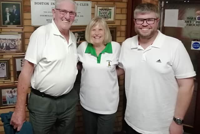 Keith Nix, Ann Martin and Matt Wilkinson after winning 20-9 for Parthians against Nomads in the Night League