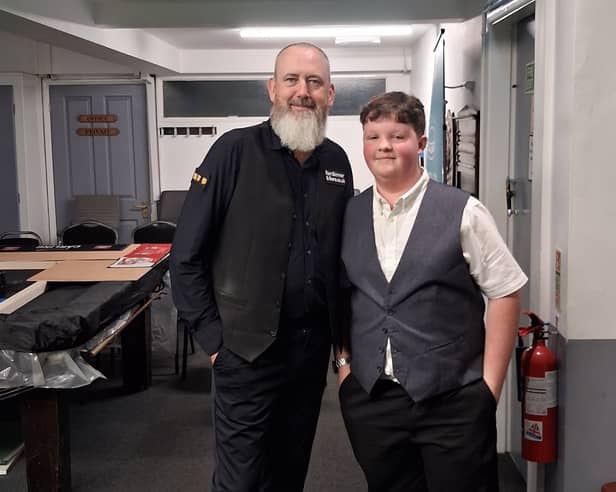 Young Archie Pearson meets snooker legend Mark Williams
