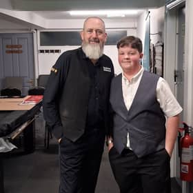 Young Archie Pearson meets snooker legend Mark Williams