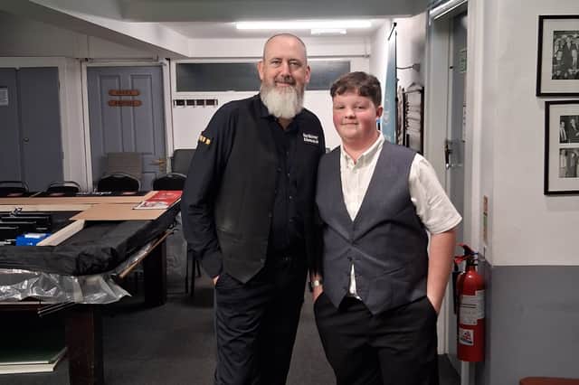 Young Archie Pearson meets snooker legend Mark Williams