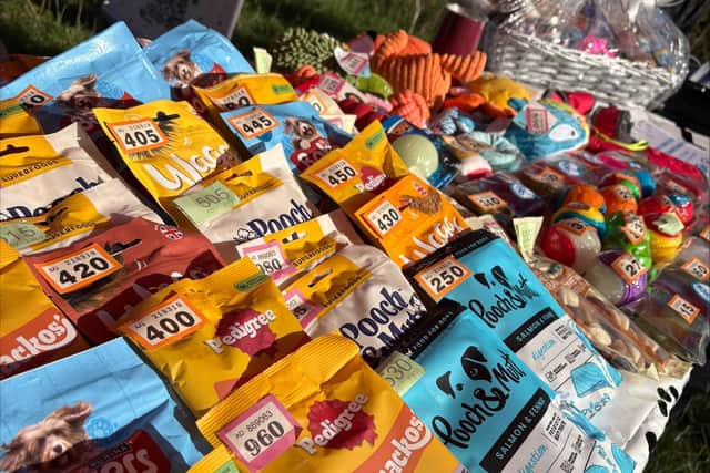 Dog treats and toys donated by Chestnut Homes