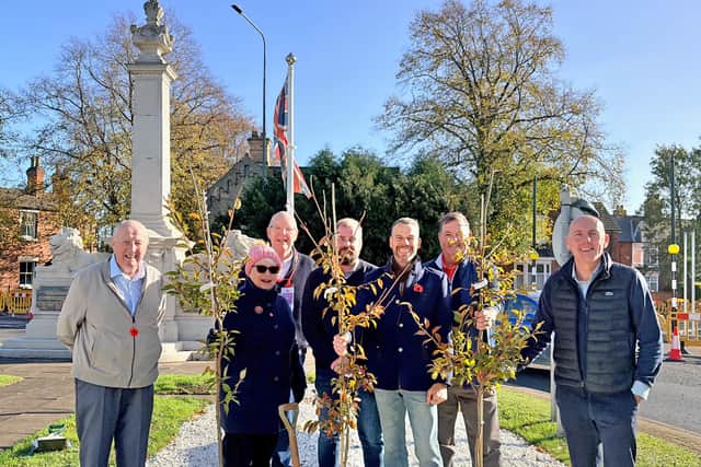 Councillors and Freemasons prepare for planting at Brigg's War Memorial