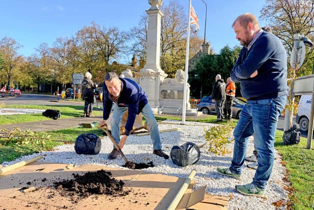 Freemason Chris Fletcher gets stuck into digging the first planing hole