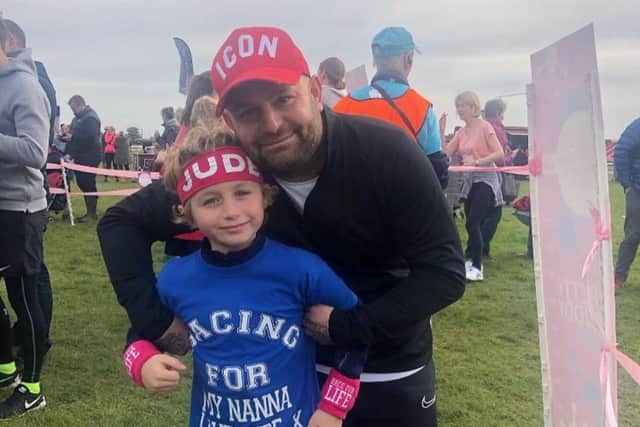 Jude Pickworth with his dad, Scott.