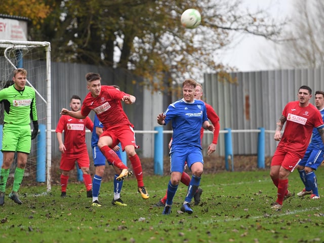 Boston Town v Cogenhoe football action.
