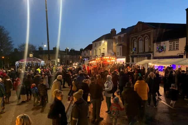Crowds gather for the Christmas lights switch-on in Alford.