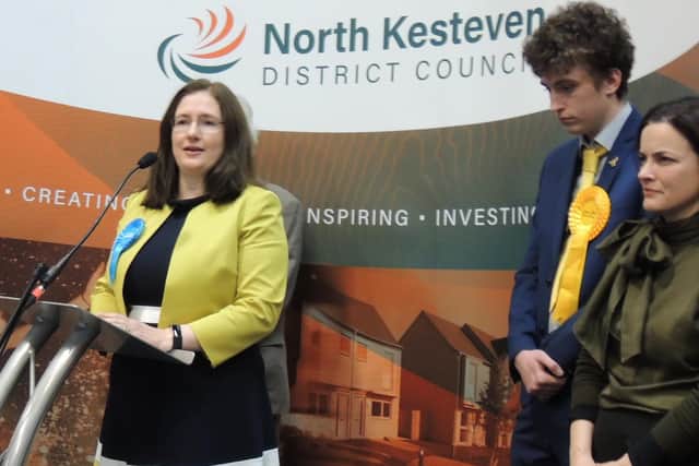 Dr Caroline Johnson accepts the win in Sleaford and North Hykeham for the Tories.
