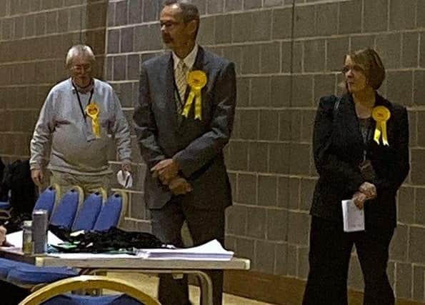 Lib Dem Hilary Jones )right) was the first candidate to arrive at the count. ANL-191213-065733001