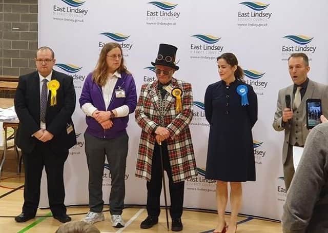 Acting Returning Officer Rob Barlow (right) announces the result for Louth & Horncastle.