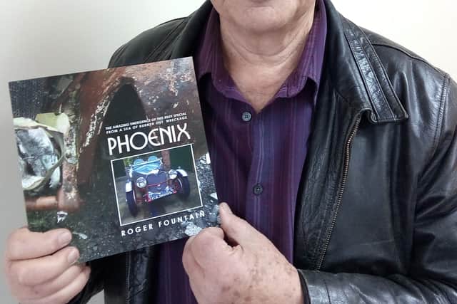 Roger, with his book about the realisation of his lifelong dream to design and make his own car.