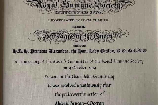 The Royal Humane Society award for Abigail. EMN-191217-153000001