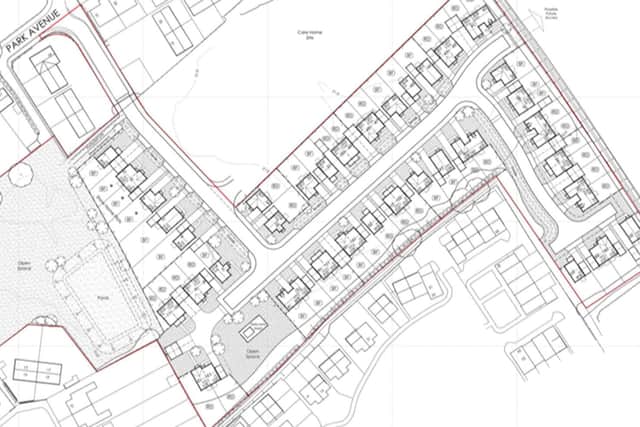 A plan for the homes to be built on the former football ground site.