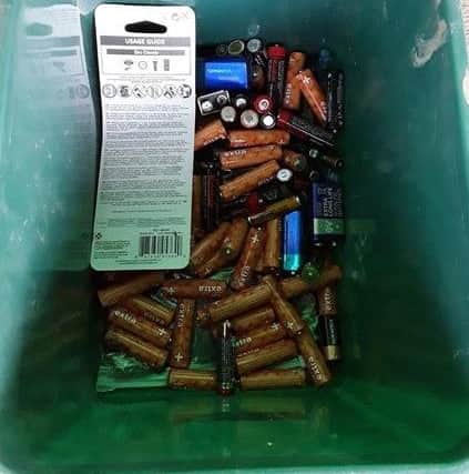 Batteries which have been found in bags of non recyclables . These should be removed and put in the battery collection points