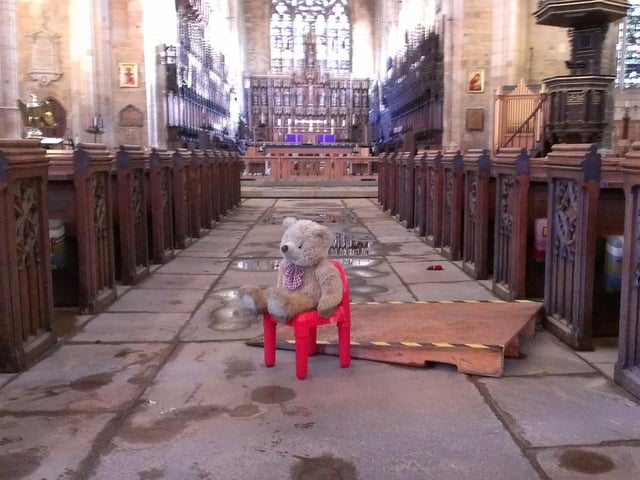 About 800 homes were affected by the tidal surge of 2013, from slight dampness to four feet of water. The Stump, being so close to the river, was hit hard, but this teddy bear hung on.