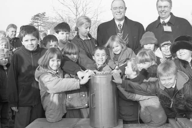 Old Leake Primary School planting a Millennium time capsule in 1999.