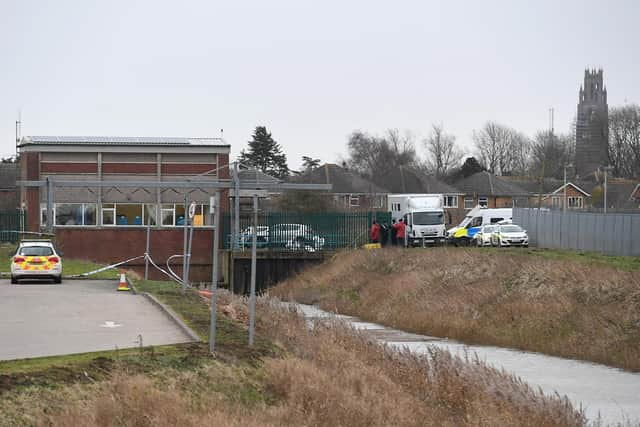 Police presence at the pumping station where the body was found