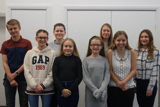 Back row from left: Daniel Wright - Chorus/Rat; Freya Cartwright - Idle Jack; Paris Layzell - Chorus/Rat and front row from left: Jessica Parish - Alice Fitzwarren; Lucy Wilkinson - Chorus/Rat; Alexis Marshall - Chorus/Rat; Amelia Houlden - Chorus/Rat/Taxi Driver and Verity Allwood - Tommy the Cat.