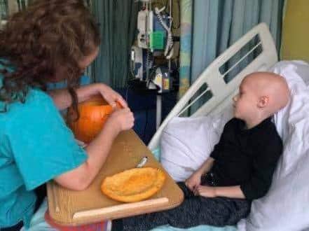 Tyler receiving treatment in Sheffield Children's Hospital.