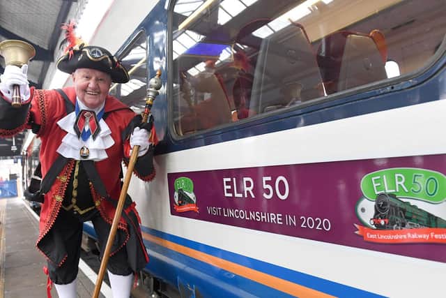 Mablethorpe Town Crier at the ELR50 train naming ceremony.