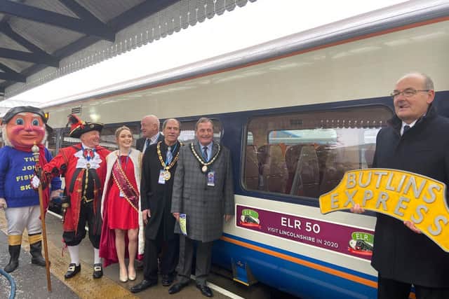 Butlins resort director Chris Baron names the ELRO50 Visit East Lincolnshire in 2020 train.