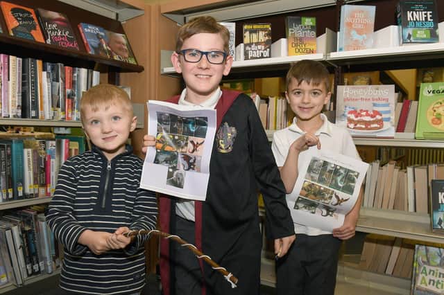 Harry Potter event at Boston Library. L-R ralph Dunn 4, Hugo-James Dainty-Morrison 8, Rupert Dunn 6 EMN-200702-142104005