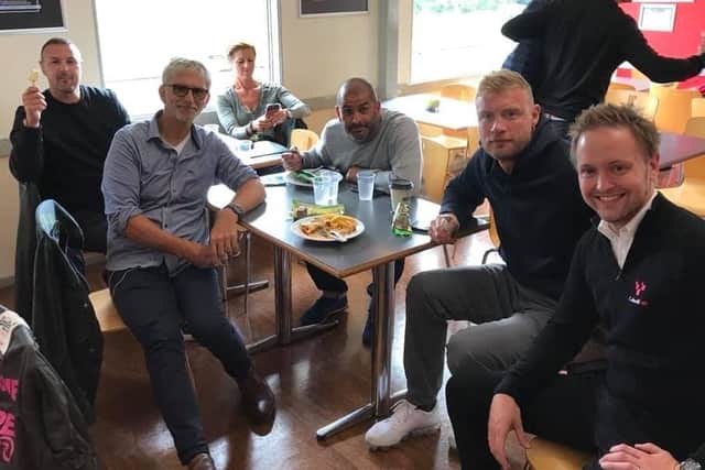 Taking a break in the Cadwell Park cafe.