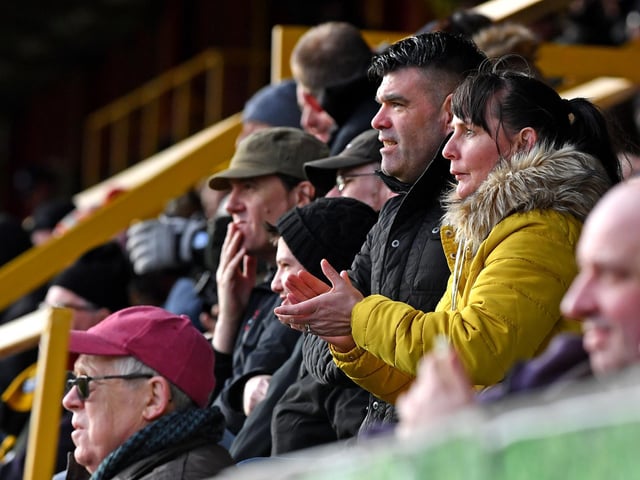 Fans watch Boston United v Telford. Photo: John Aron