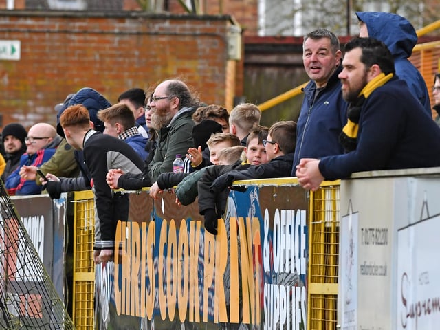 Fans watch Boston United v Telford. Photo: John Aron