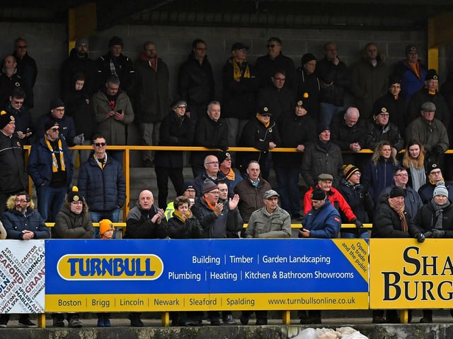 Fans watch Boston United v Telford. Photo: John Aron
