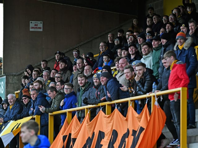 Fans watch Boston United v Telford. Photo: John Aron