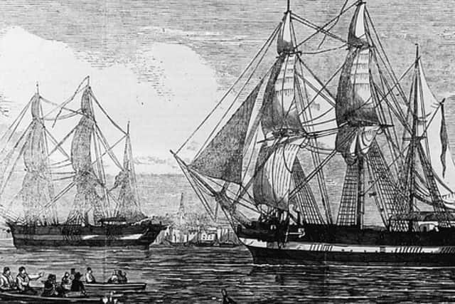 HMS Erebus and HMS Terror, shown in the Illustrated London News published on May 24, 1845, left England that year under the command of Sir John Franklin in the search of the Northwest Passage. (Illustrated London News/Getty Images)