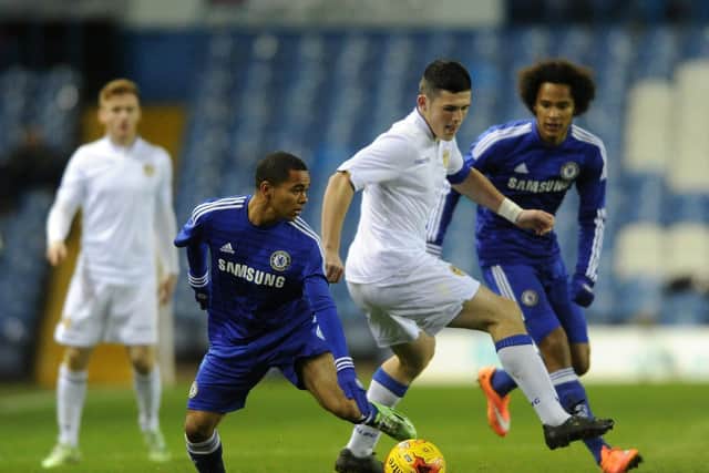 Frank in action for Leeds United against Chelsea in the 2014 FA Youth Cup. Photo: Bruce Rollinson